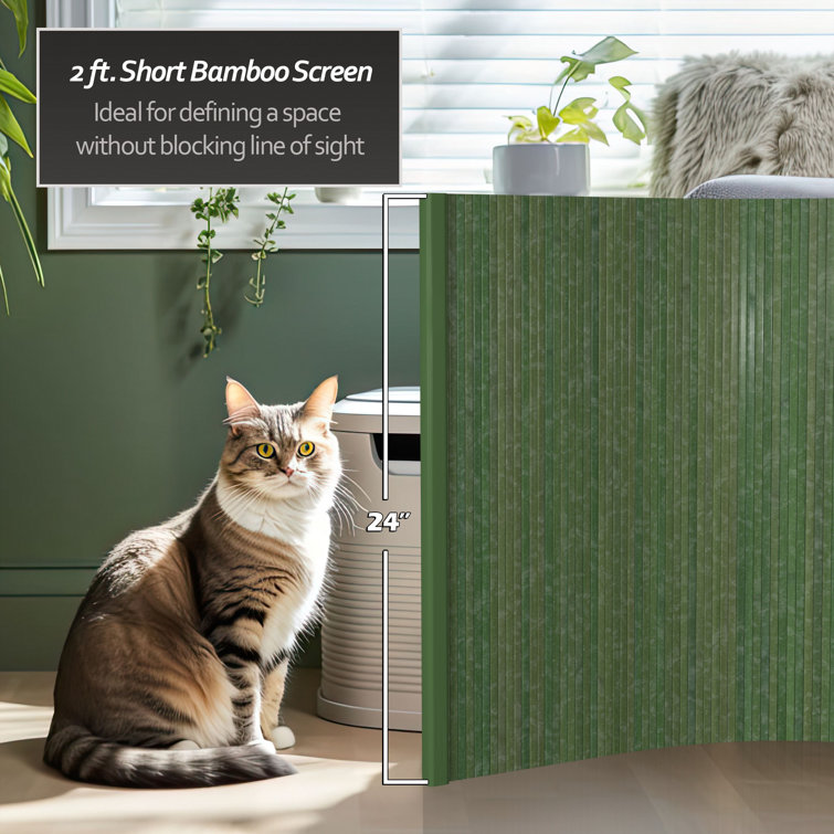 Sage Green Painted Bamboo Wave Room Divider, 24" x 98"