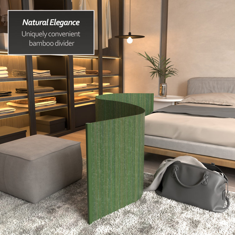 Sage Green Painted Bamboo Wave Room Divider, 24" x 98"