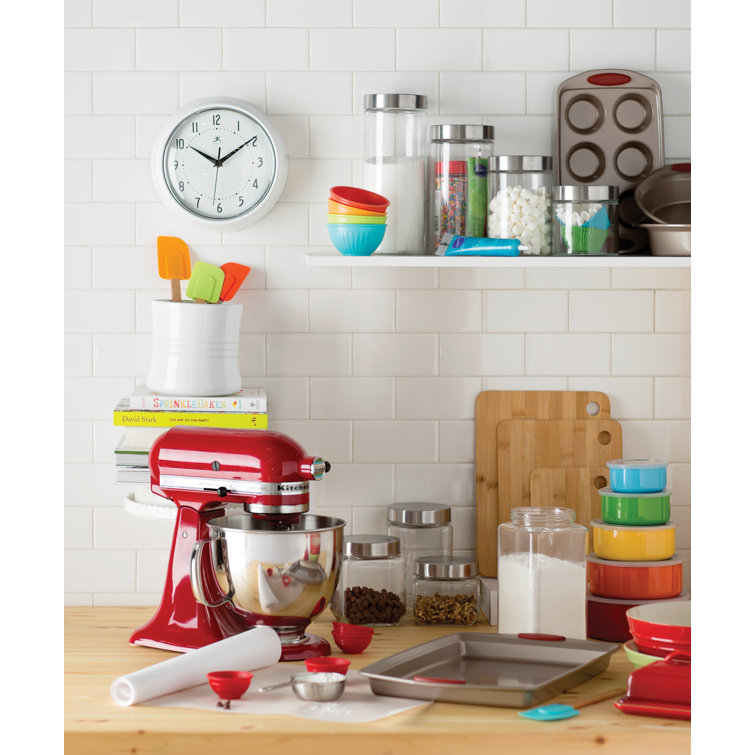 Latte Brown Nonstick Bakeware Set with Cranberry Red Grips, 4 Piece