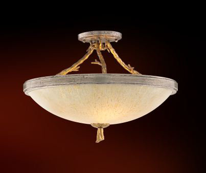 Gold and Silver Leaf Rustic Semi-Flush Ceiling Light