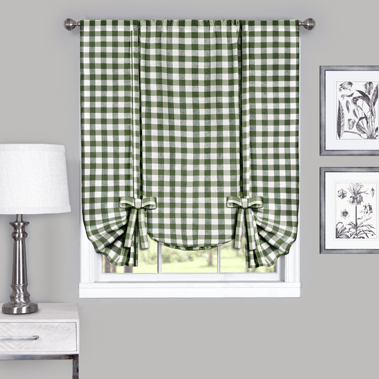 Sage Green Cotton Blend Plaid Sheer Rod Pocket Curtain Panel