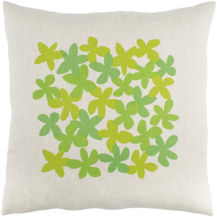 Grass Green and Lime Floral Linen Throw Pillow Cover