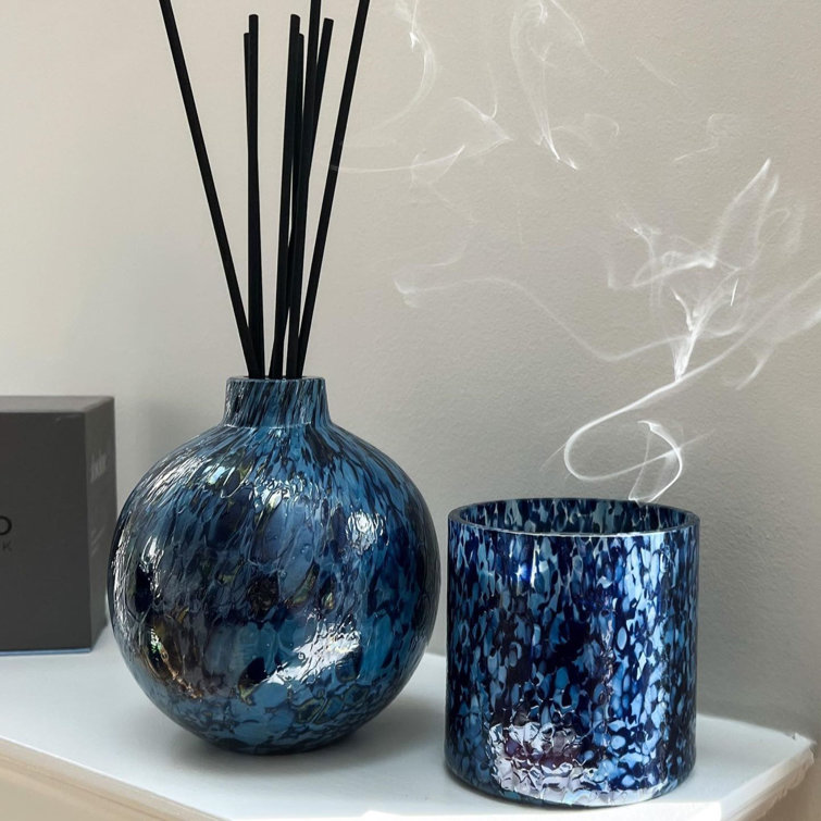 15.5oz Blue Soy Scented Candle with Amber and Lavender