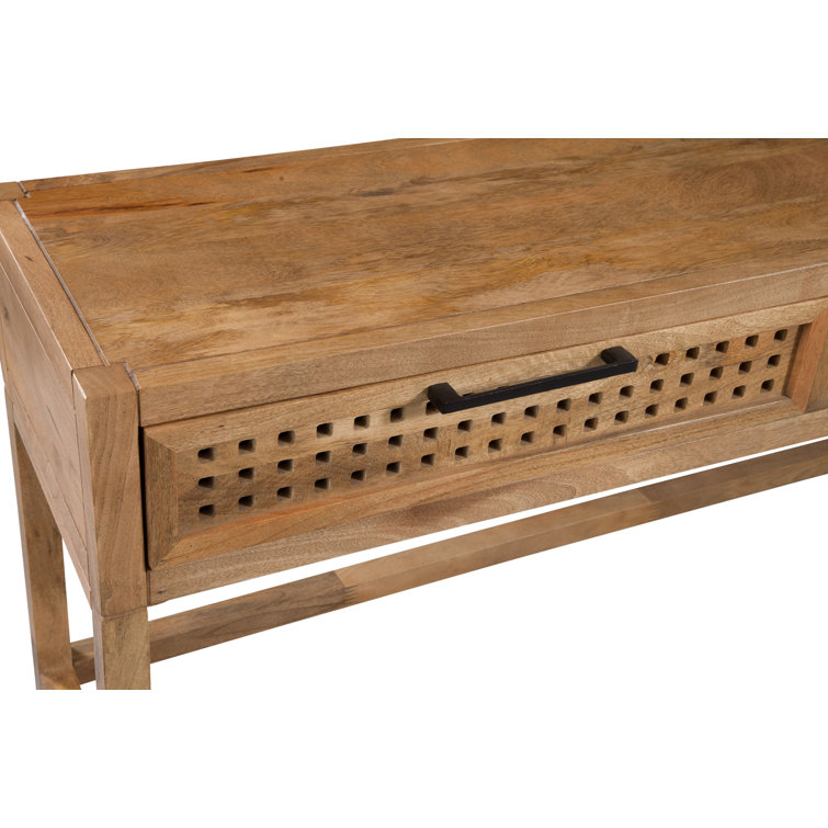 Coastal Charm 60'' Brown Mango Wood Console Table with Mirrored Fretwork
