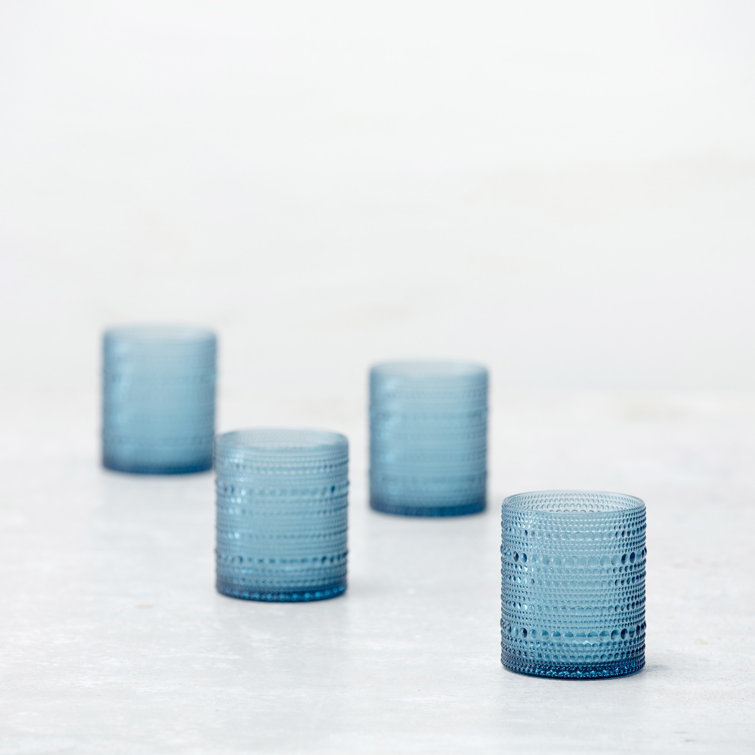 Cornflower Blue Acrylic Beaded Outdoor Double Old Fashioned Glasses, 10.5 Ounce, Set of 4