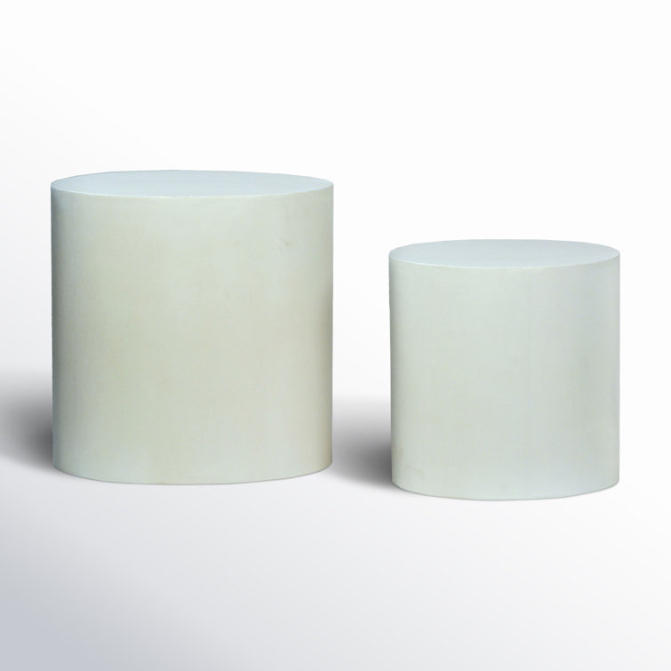 White Round Concrete Outdoor Side Table Set