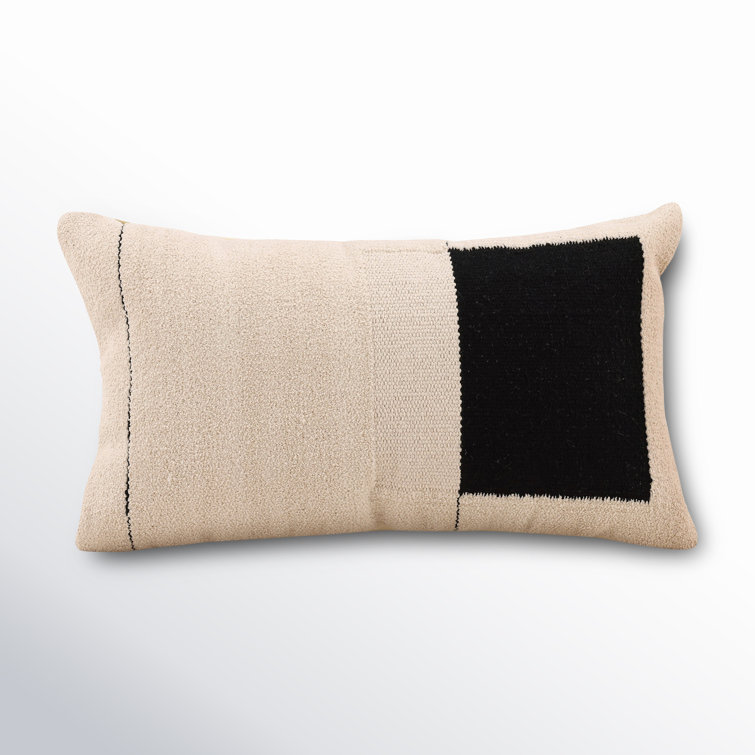 Castries 100% Cotton Lumbar Rectangular Off-White and Black Pillow