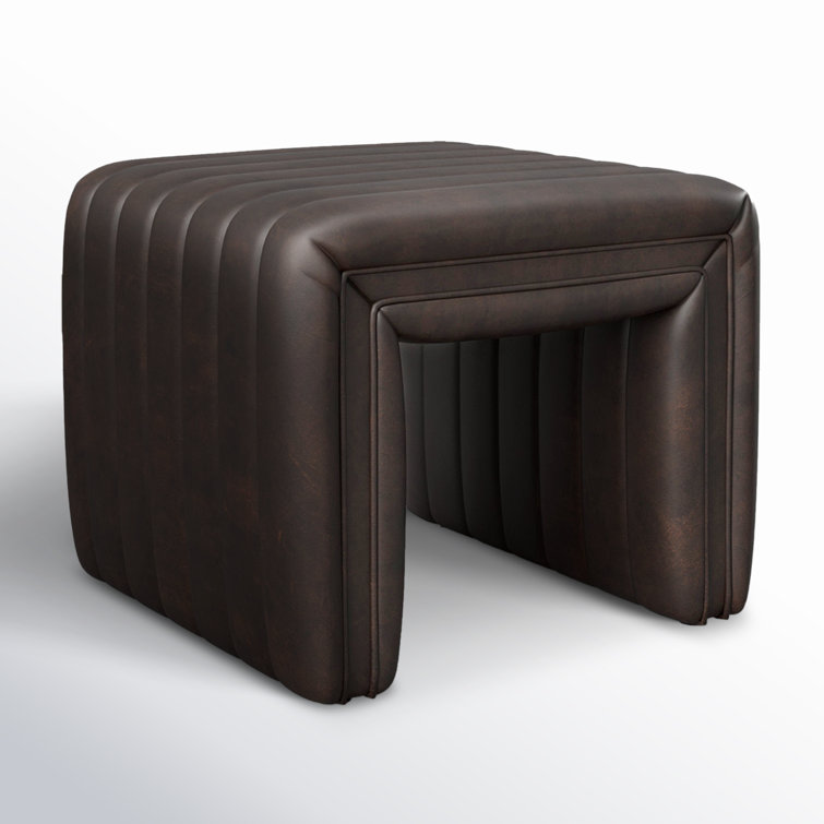 Deacon Wolf Genuine Leather Tufted Ottoman with Solid Wood Frame