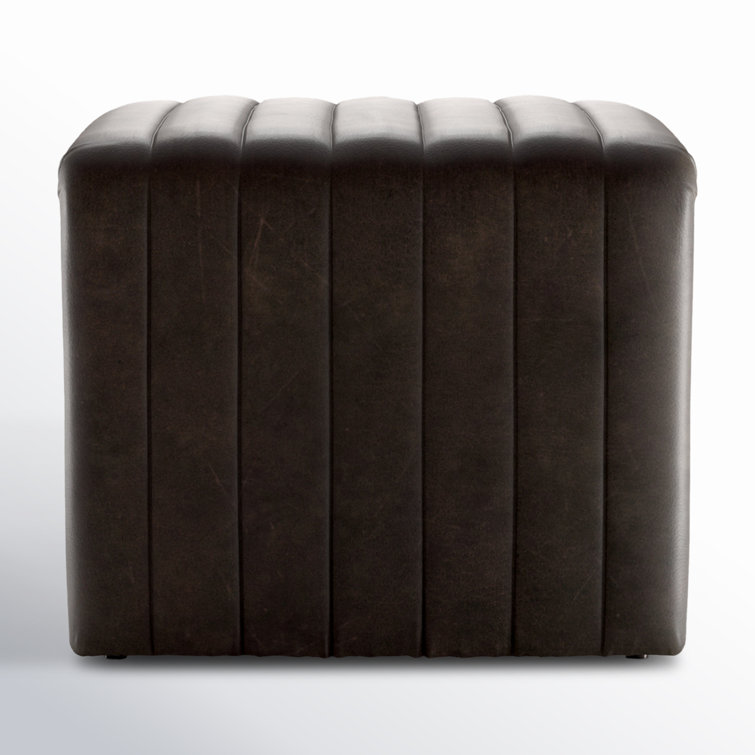 Deacon Wolf Genuine Leather Tufted Ottoman with Solid Wood Frame