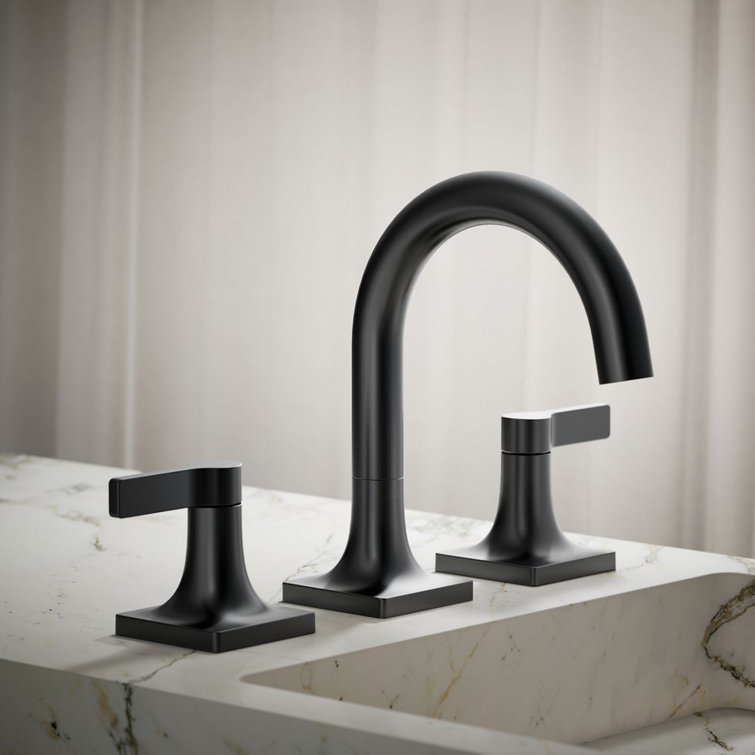 Matte Black Brass Widespread Bathroom Sink Faucet with Clicker Drain