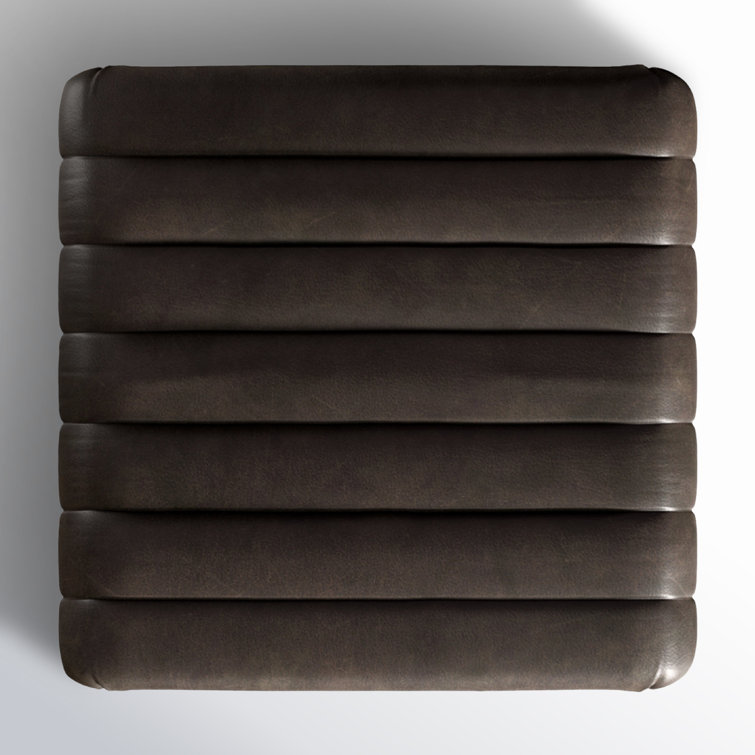 Deacon Wolf Genuine Leather Tufted Ottoman with Solid Wood Frame