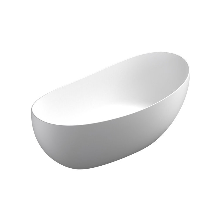 Matte White Solid Surface Freestanding Soaking Bathtub, 63-inch