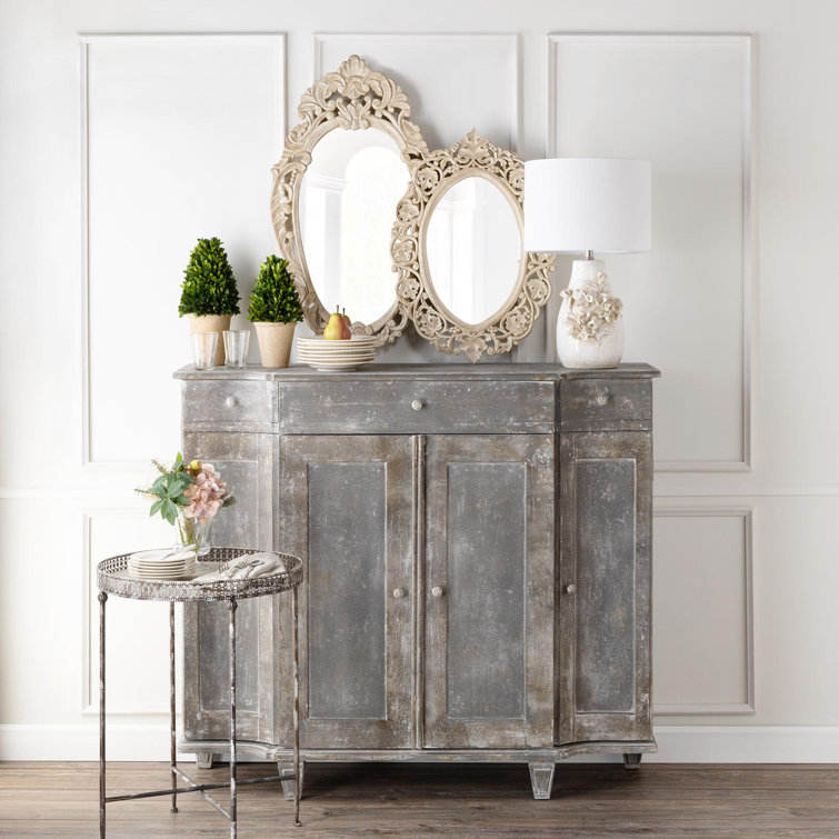 Hand Carved White Wood Oval Nursery Wall Mirror