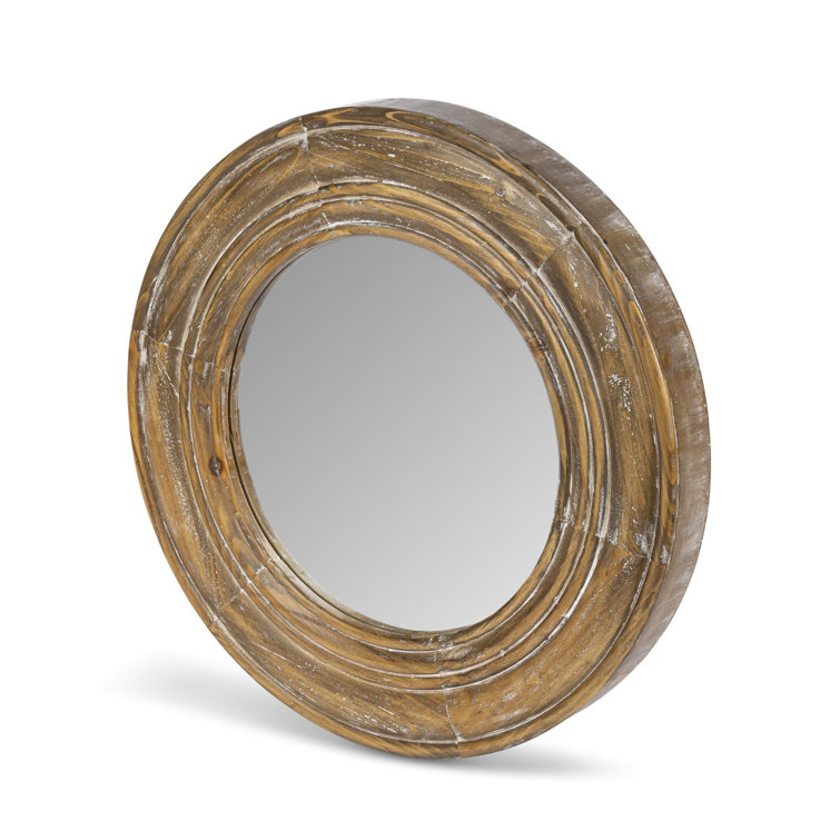Classic Round Brown Distressed Wood Frame Mirror, 20"