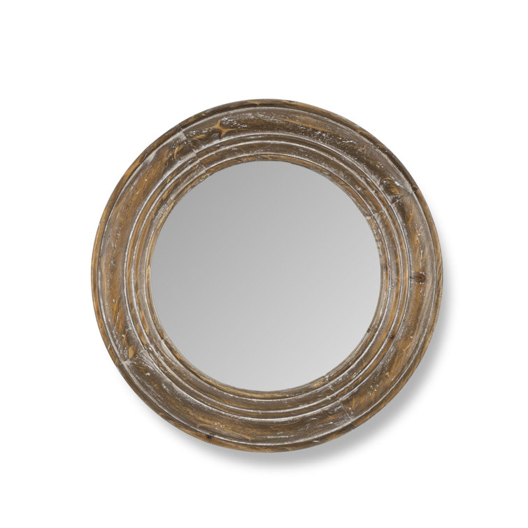 16'' Round Brown Distressed Wood Framed Mirror