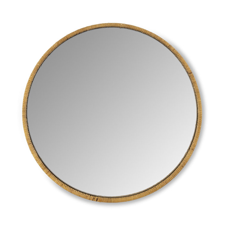 Natural Rattan and Wood Round Mirror with Glass
