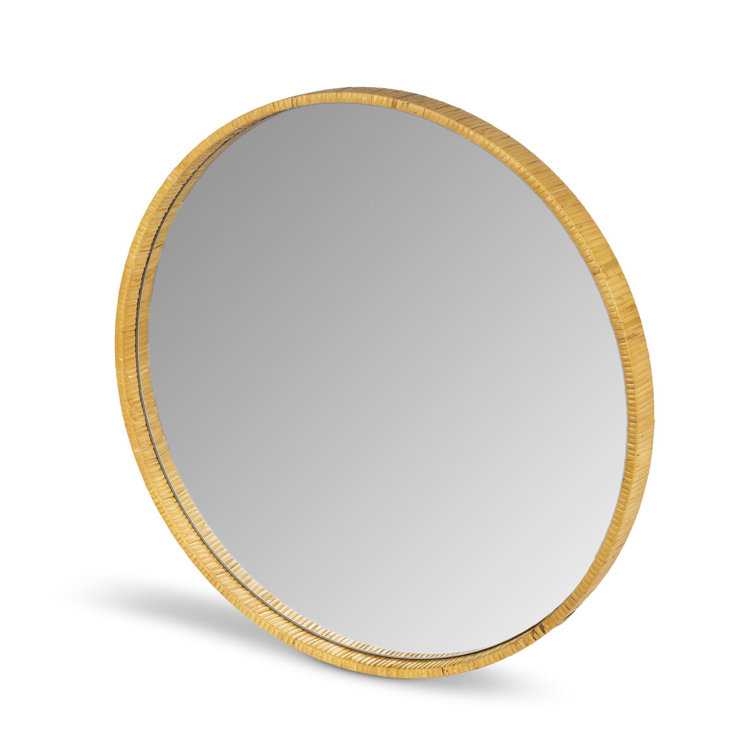 Natural Rattan and Wood Round Mirror with Glass