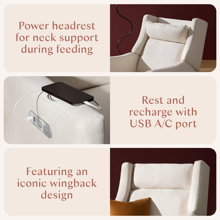 Cream Eco-Weave Swivel Recliner with Wood Base
