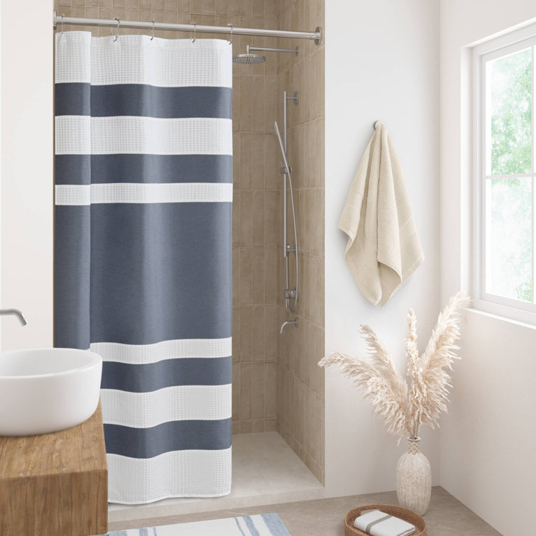 Gray and White Striped Spa Waffle Shower Curtain with 3M Treatment