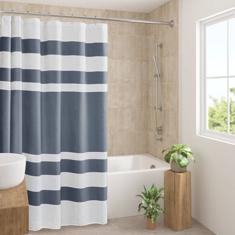 Gray and White Striped Spa Waffle Shower Curtain with 3M Treatment