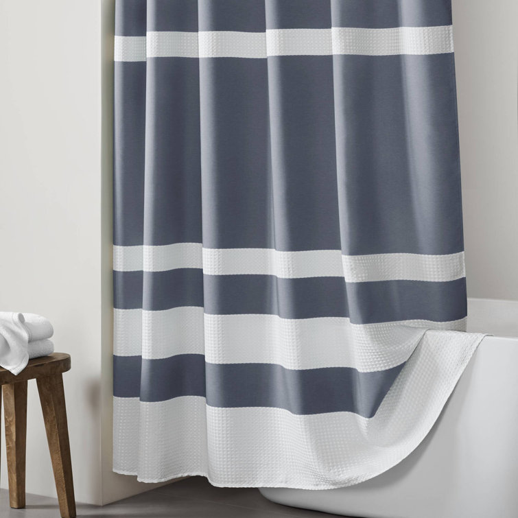 Gray and White Striped Spa Waffle Shower Curtain with 3M Treatment