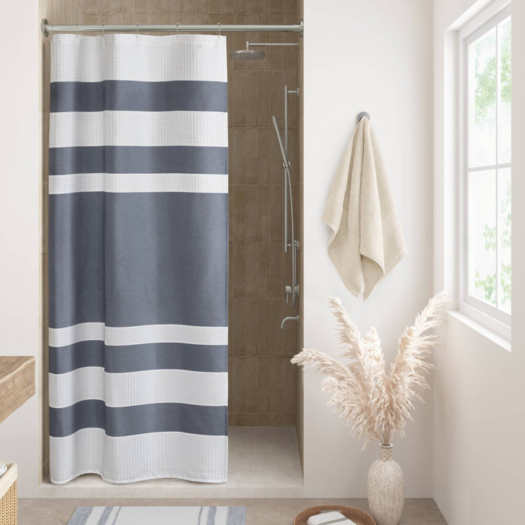 Gray and White Striped Spa Waffle Shower Curtain with 3M Treatment