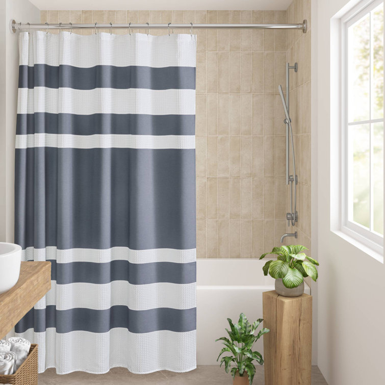 Gray and White Striped Spa Waffle Shower Curtain with 3M Treatment
