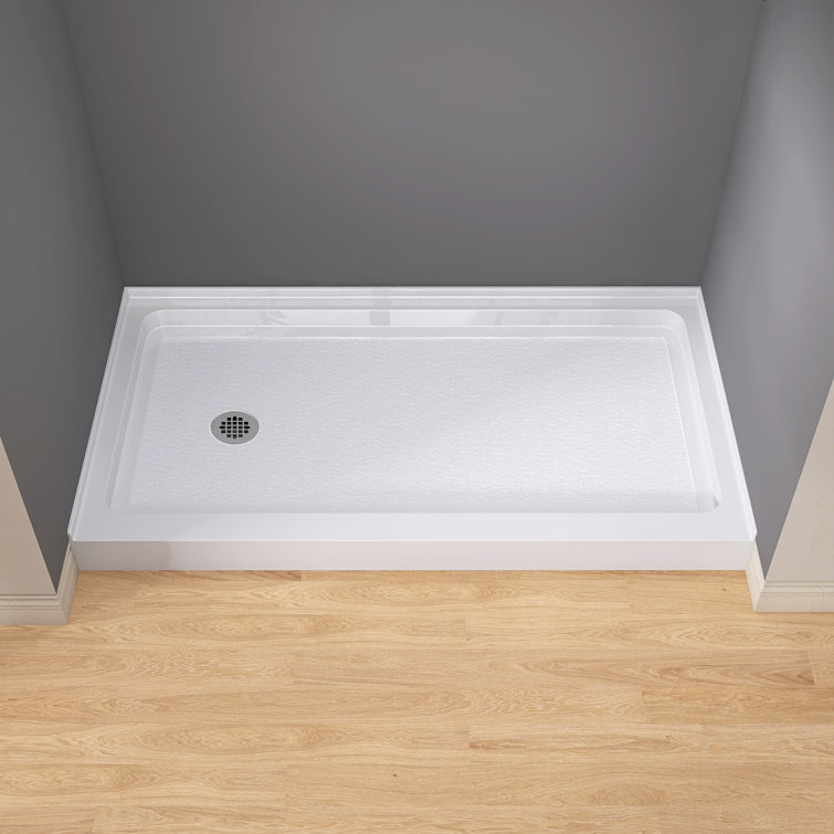 White Acrylic and Fiberglass Rectangular Shower Base with Left Drain