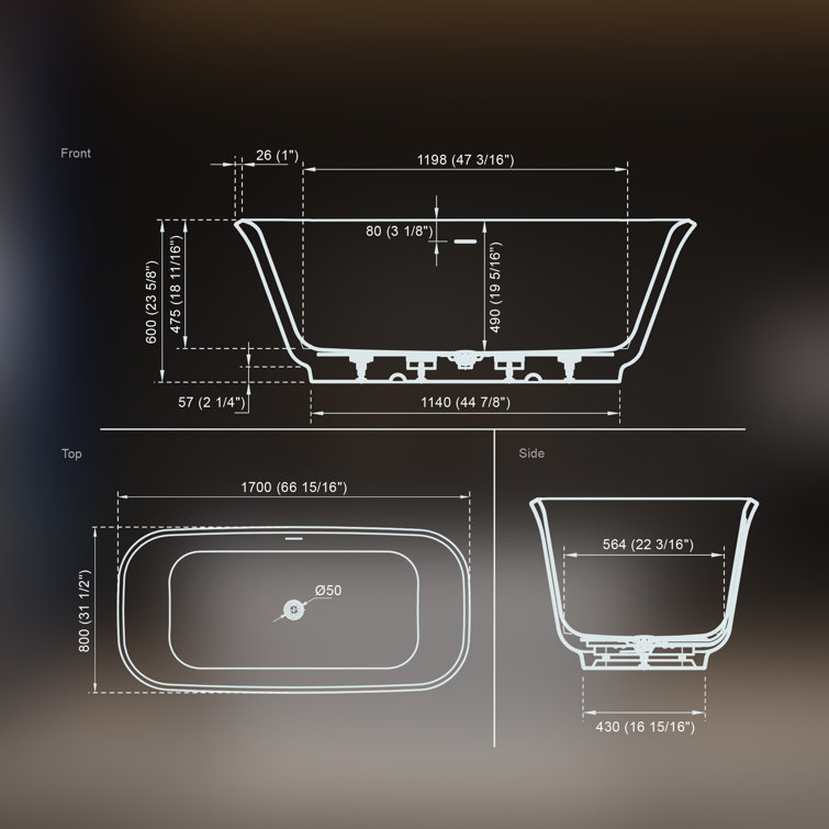 67" Glossy White Acrylic Freestanding Soaking Bathtub