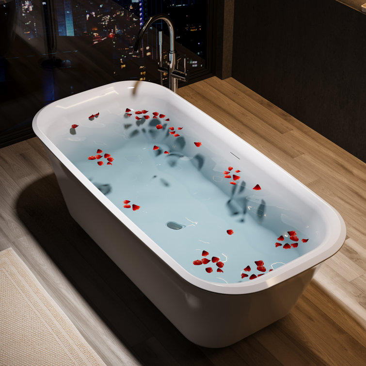 67" Glossy White Acrylic Freestanding Soaking Bathtub