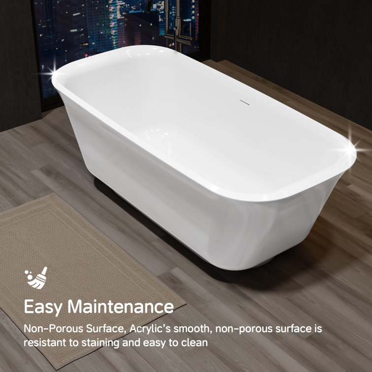 67" Glossy White Acrylic Freestanding Soaking Bathtub