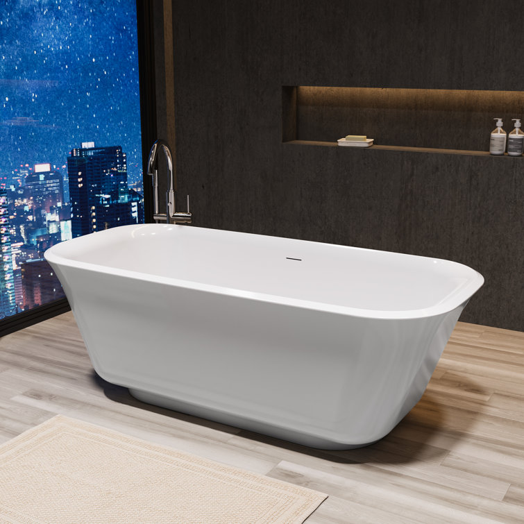 67" Glossy White Acrylic Freestanding Soaking Bathtub