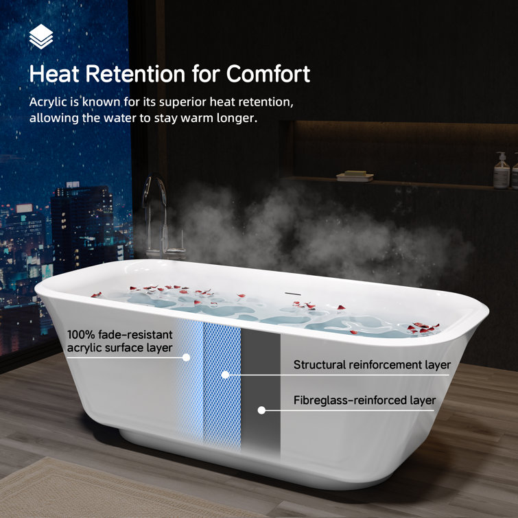 67" Glossy White Acrylic Freestanding Soaking Bathtub