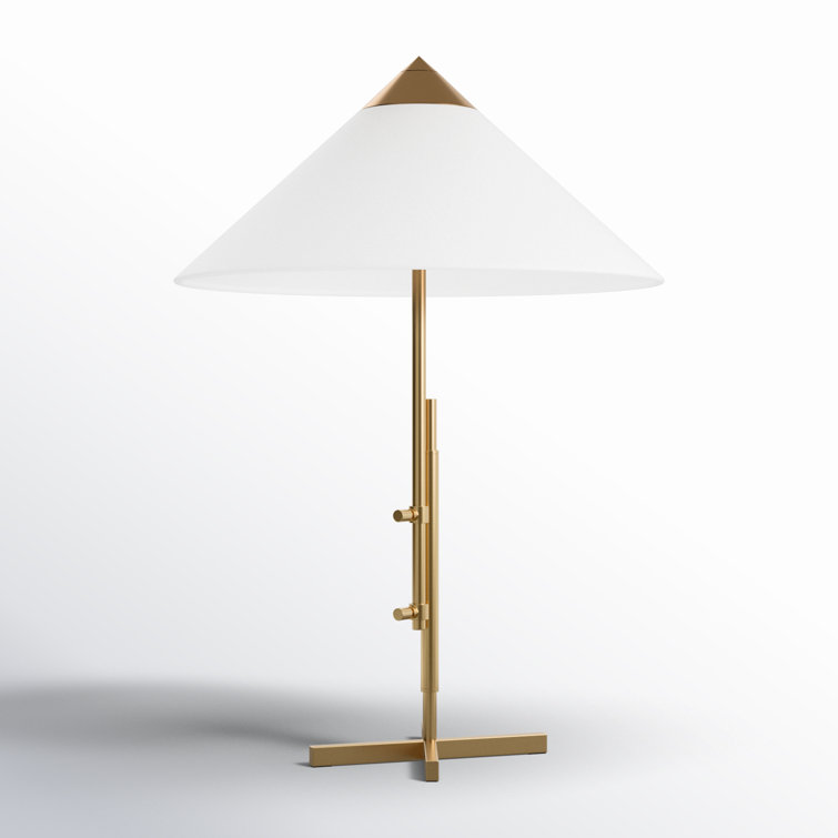Adjustable Burnished Brass Pharmacy Table Lamp with White Linen Shade