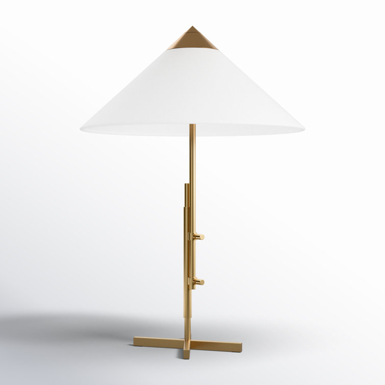 Adjustable Burnished Brass Pharmacy Table Lamp with White Linen Shade