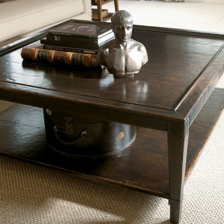 Vintage Brown Mahogany Square Coffee Table with Storage