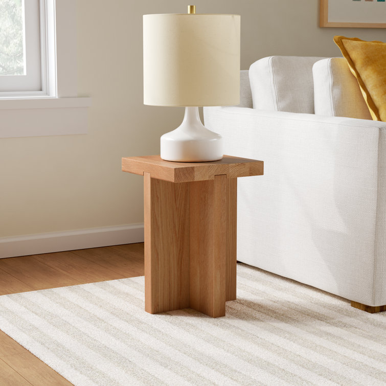 Natural Solid Oak Square End Table with Cross Legs