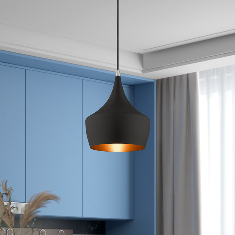 Contemporary Mini Pendant with Black Metal Shade and Gold Finish Inside
