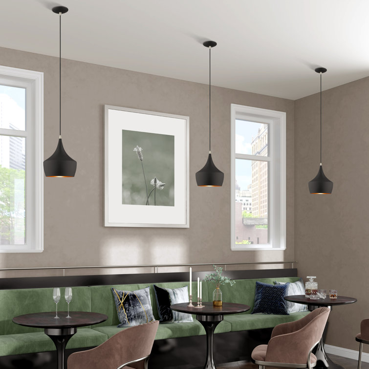Contemporary Mini Pendant with Black Metal Shade and Gold Finish Inside