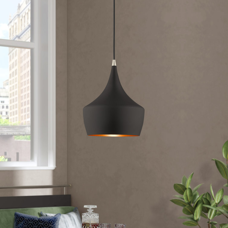 Contemporary Mini Pendant with Black Metal Shade and Gold Finish Inside