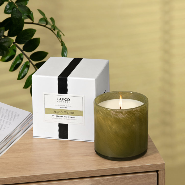 Sage and Walnut Scented Soy Candle in Green Glass