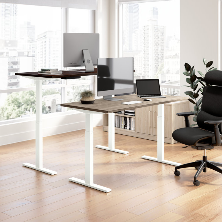 Move 60 Adjustable Height 59" Mocha Cherry & Black Standing Desk with Filing Cabinet