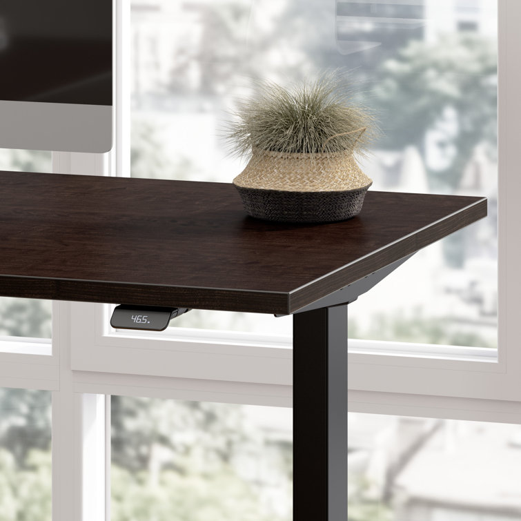 Move 60 Adjustable Height 59" Mocha Cherry & Black Standing Desk with Filing Cabinet