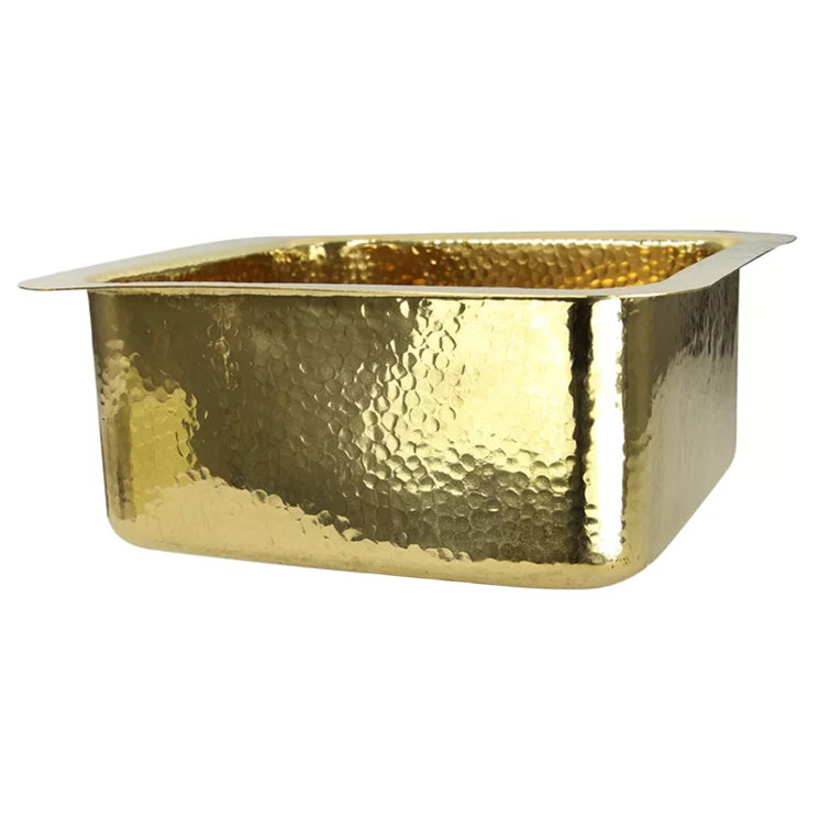 Hand-Hammered Brass and Copper Square Drop-In Sink, 17"