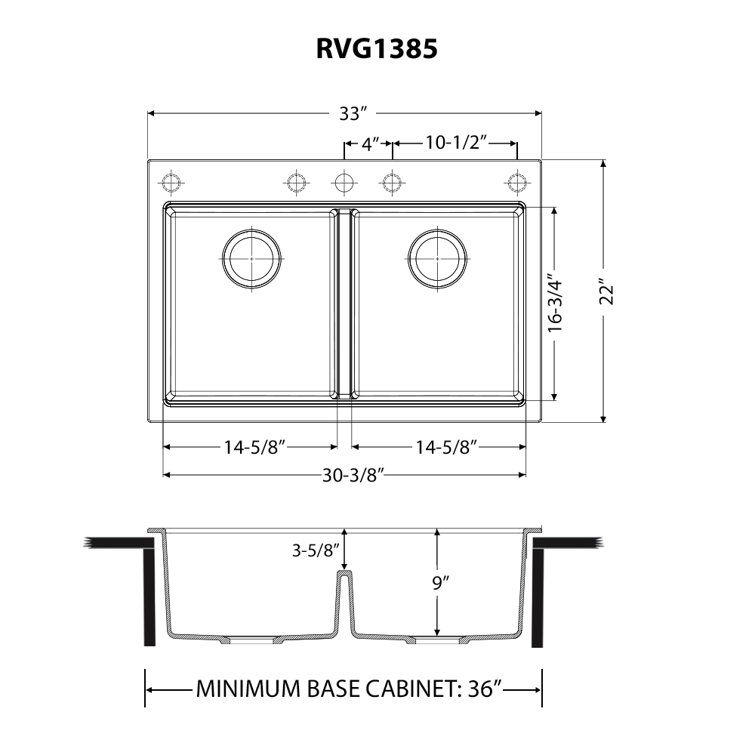 Midnight Black Granite Composite Drop-In Kitchen Sink