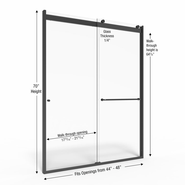 Matte Black 70" Semi-Frameless Sliding Shower Door with Clear Glass