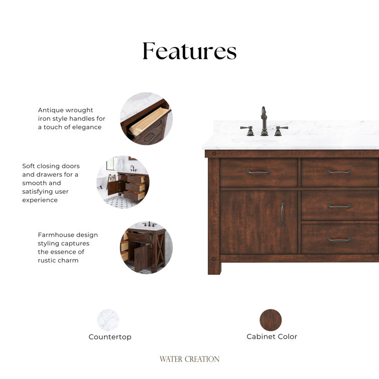 Aberdeen 72" Double Sink Rustic Sierra Vanity with Carrara White Marble Top
