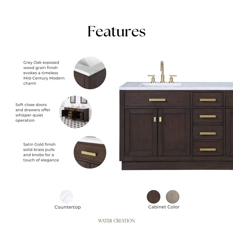 Chestnut 72" Brown Oak Double Sink Vanity with Carrara White Marble Countertop