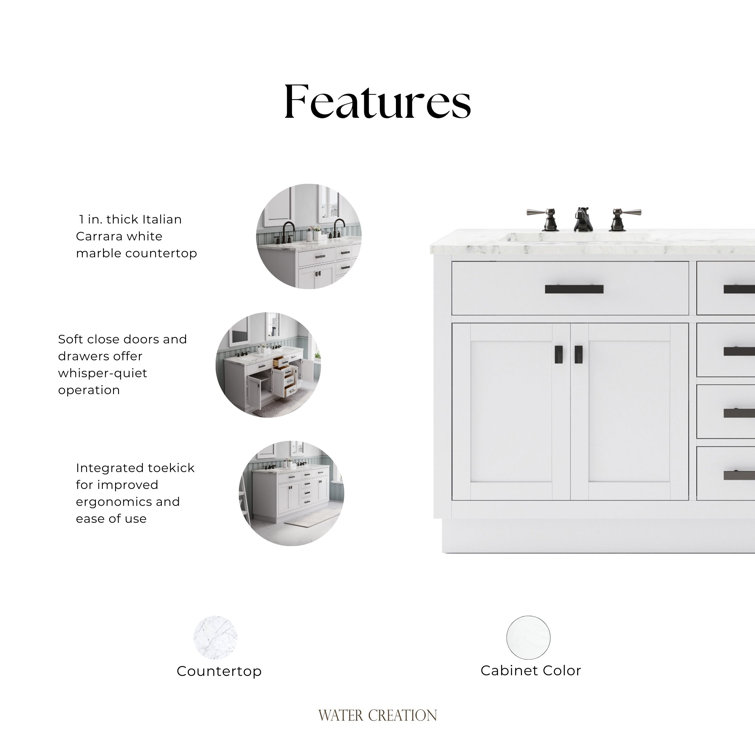 Hartford 72" Pure White Marble Double Sink Vanity with Mirror