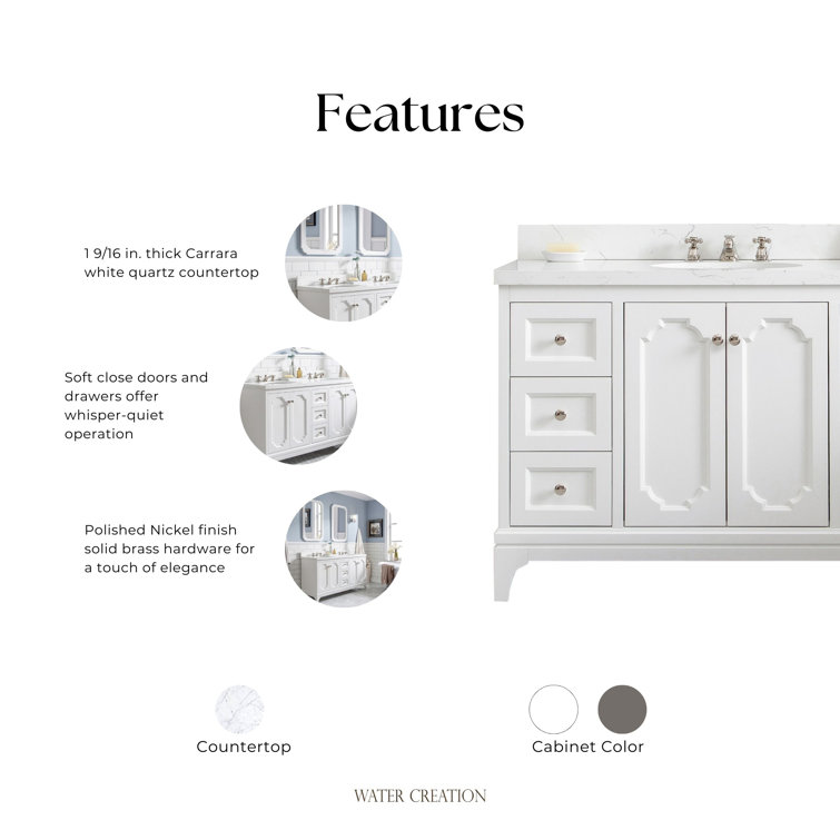 White 48'' Single Bathroom Vanity with Quartz Top